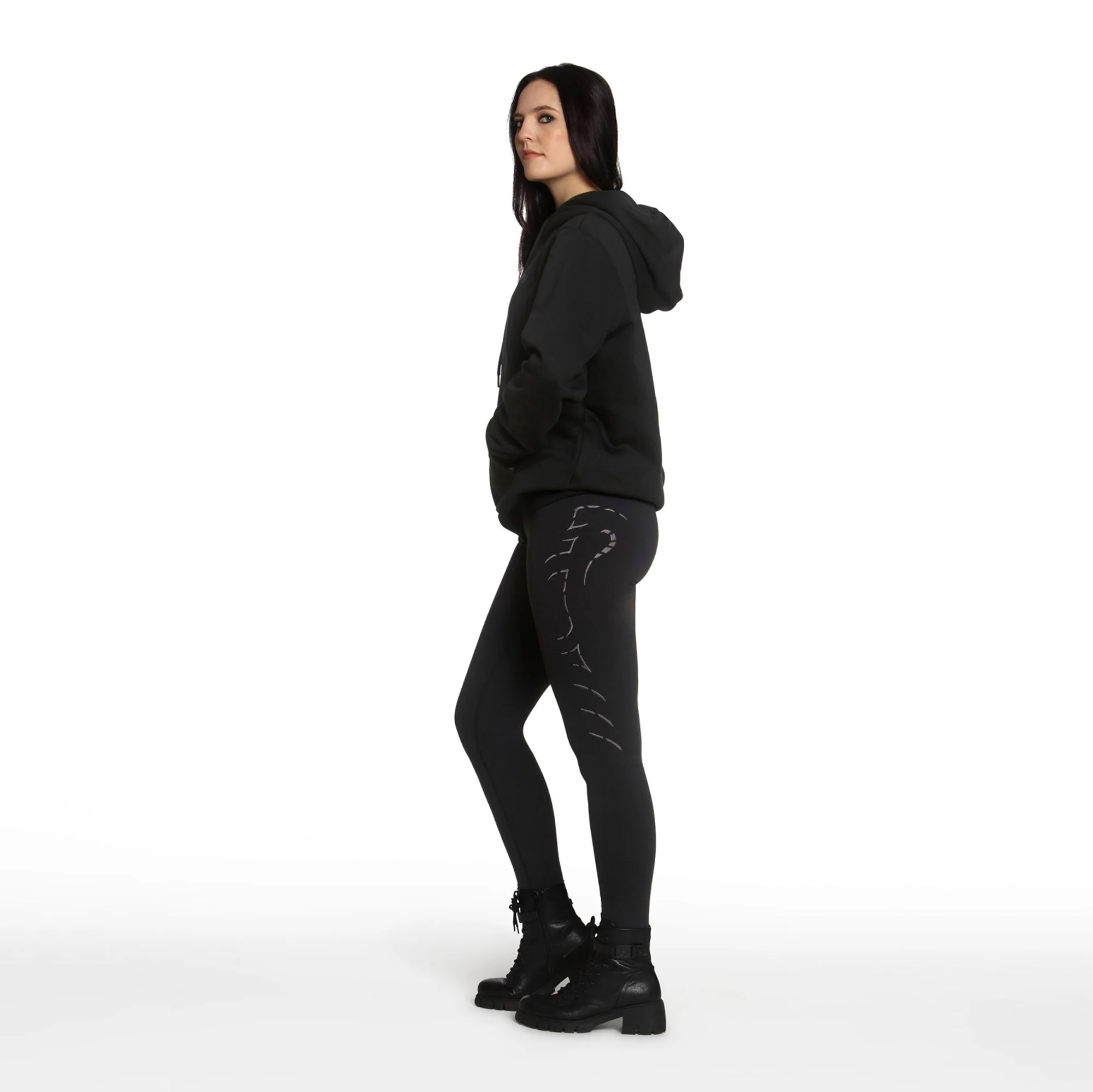 Black High-Waisted Leggings with Metallic Cobra Embroidery - Image 3