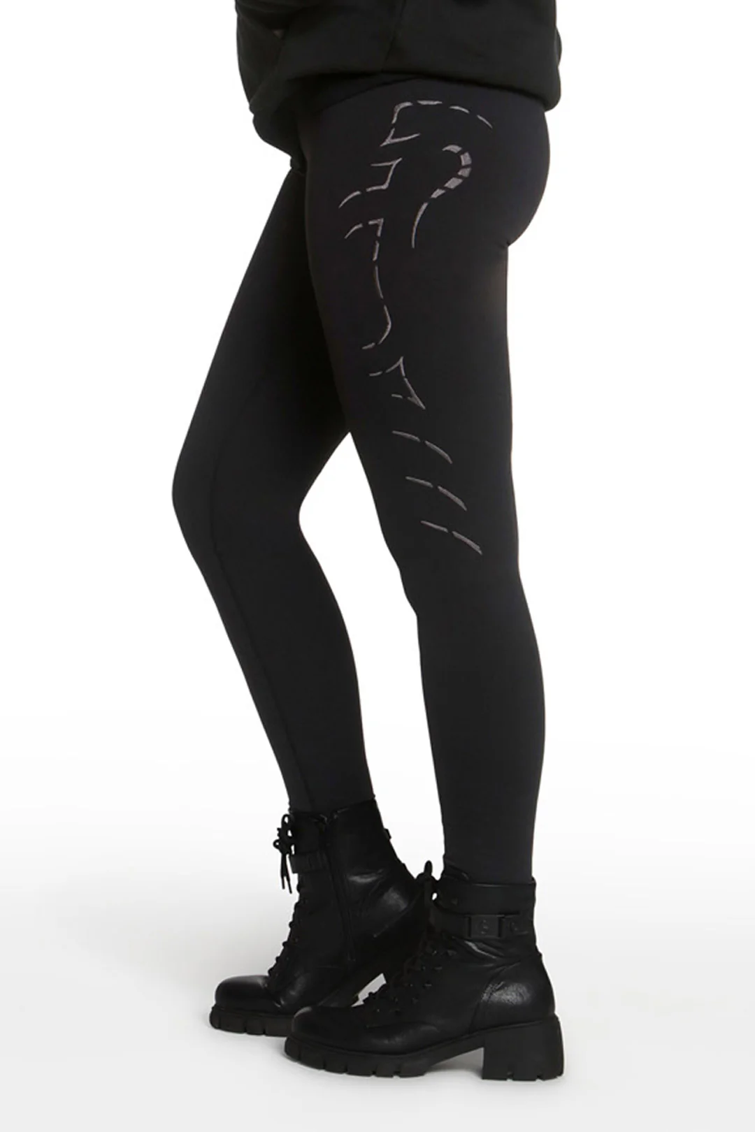 Black High-Waisted Leggings with Metallic Cobra Embroidery - Image 5