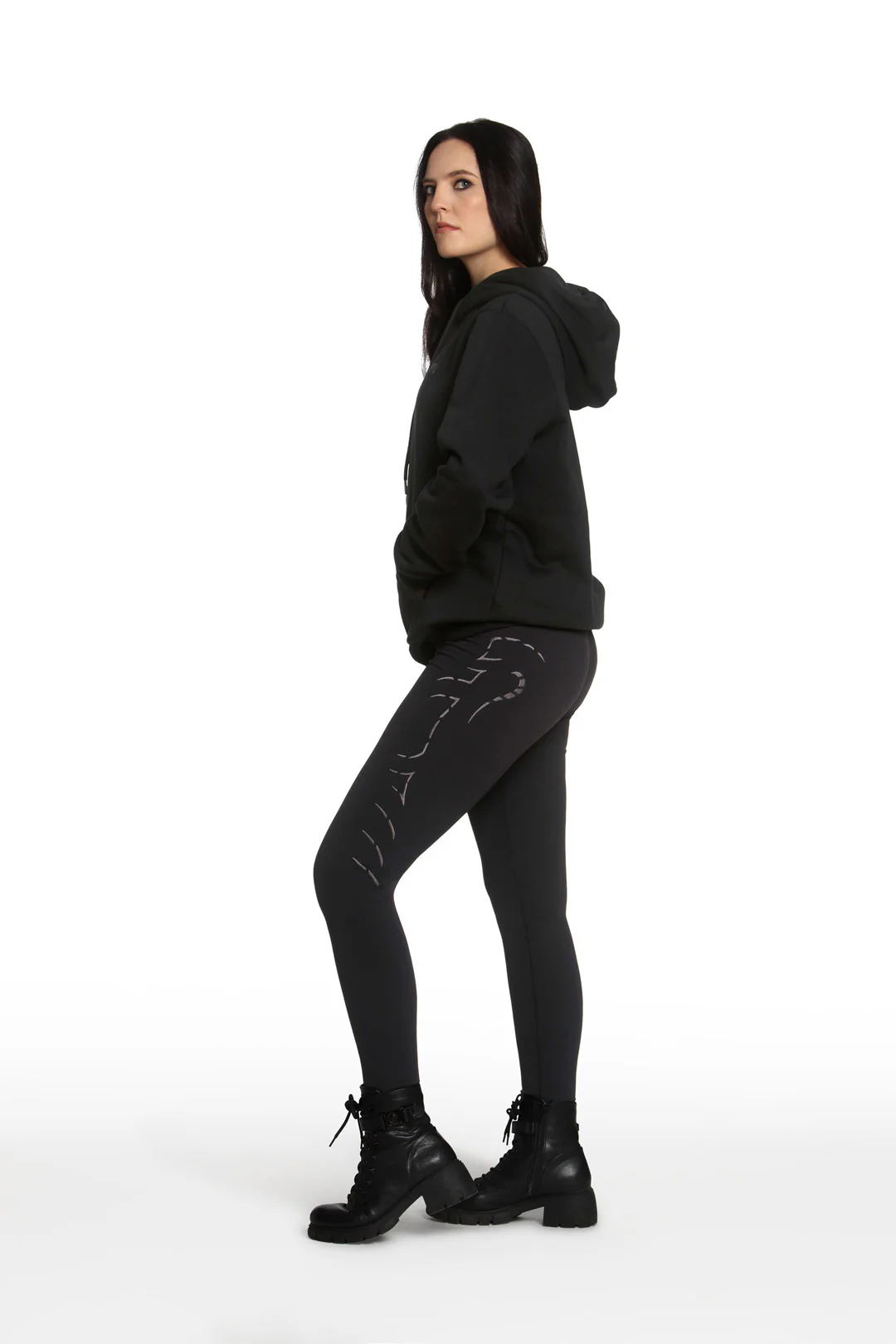 Black High-Waisted Leggings with Metallic Cobra Embroidery - Image 6