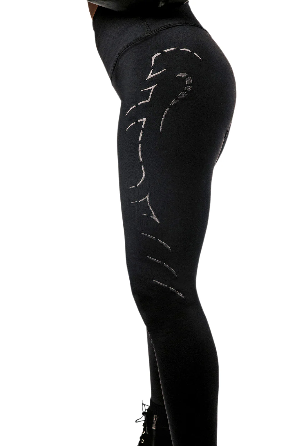 Black High-Waisted Leggings with Metallic Cobra Embroidery - Image 7