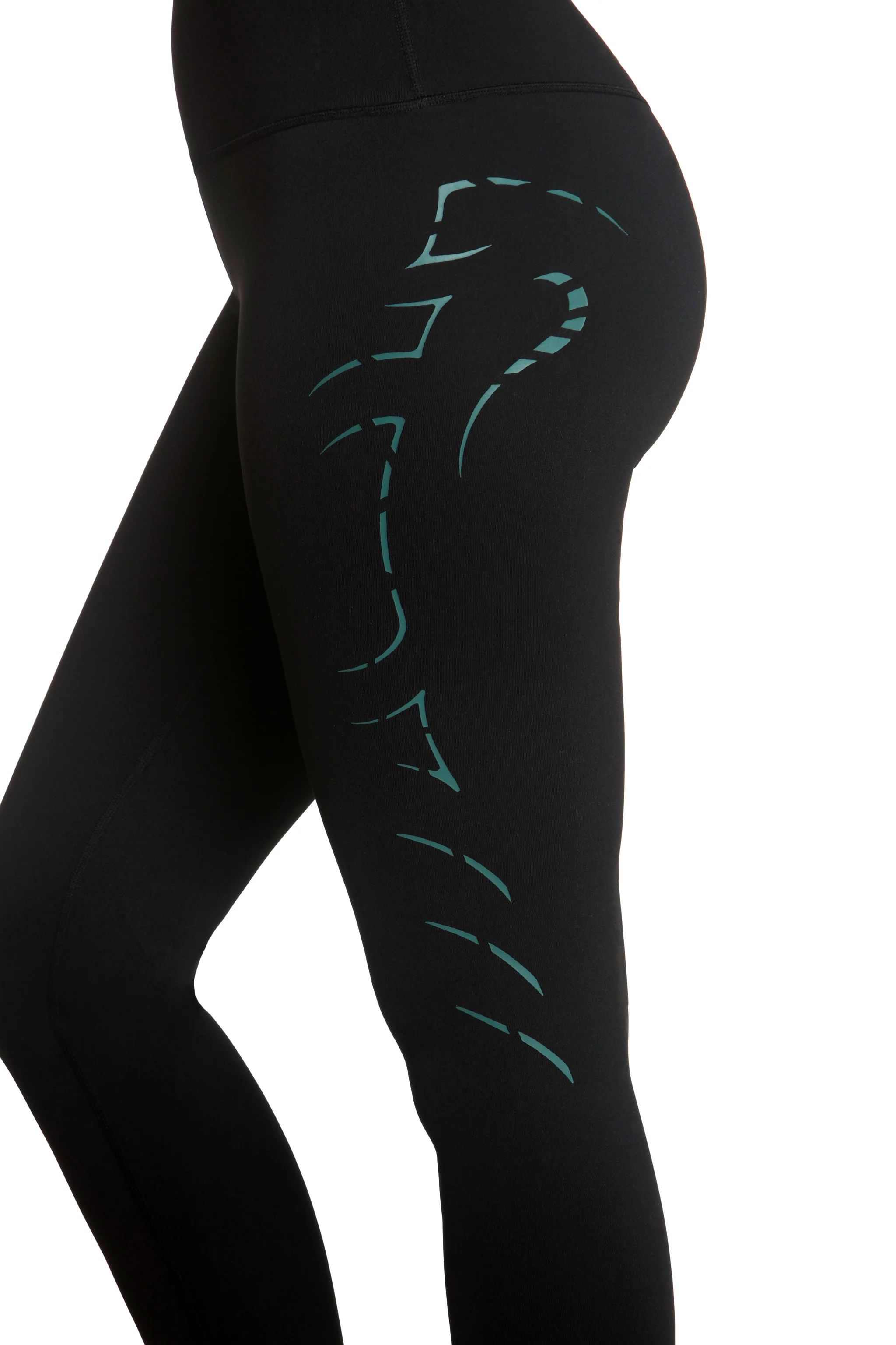 Black High-Waisted Leggings with Teal Cobra Graphic - Image 5