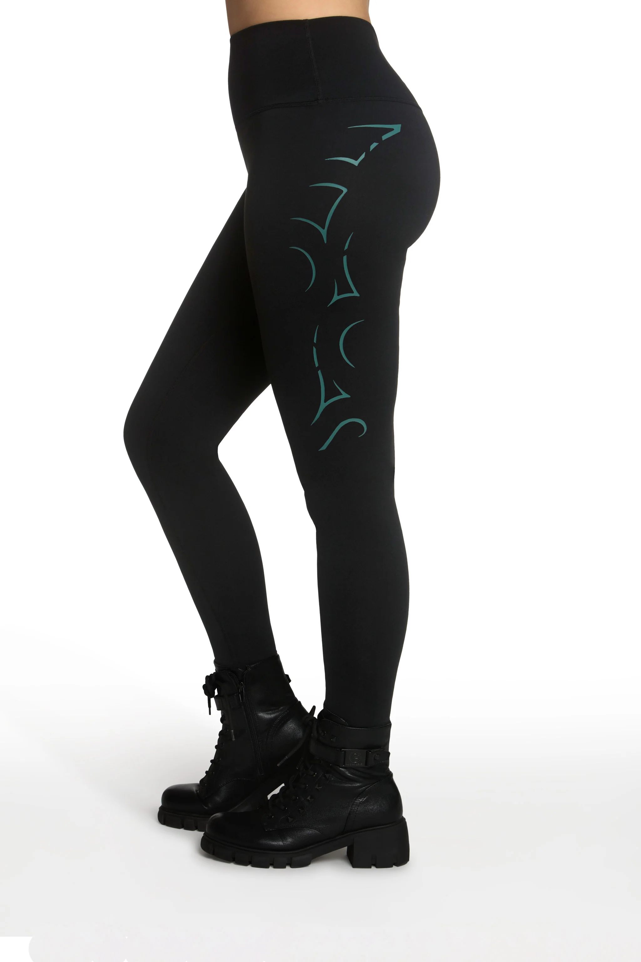 Black High-Waisted Leggings with Teal Warrior Graphic - Image 7