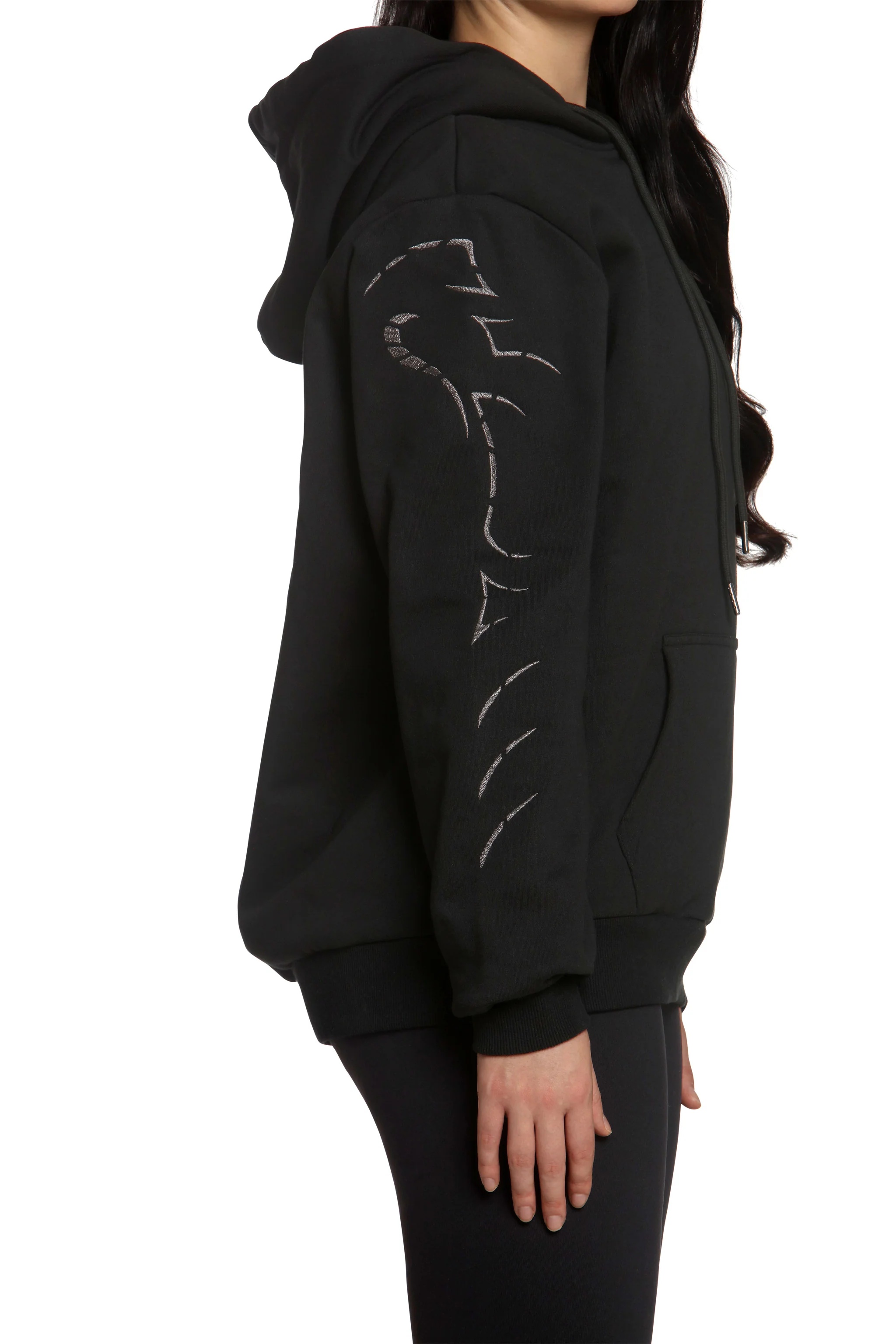 Black Oversized Hoodie with Metallic Cobra Sleeve - Image 5