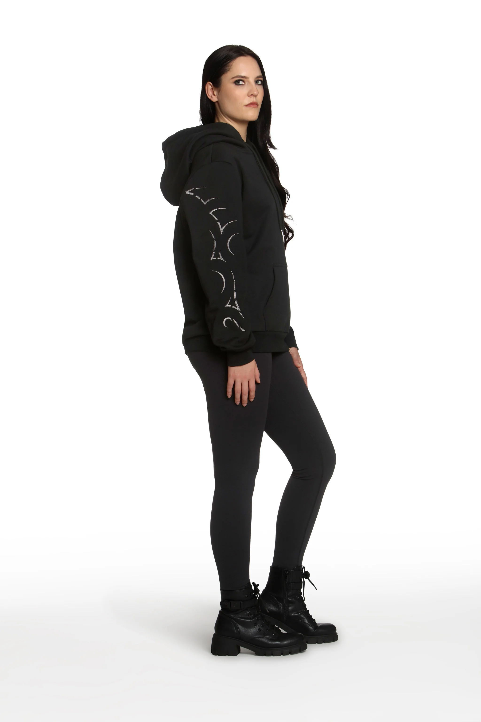 Black Oversized Hoodie with Metallic Warrior Embroidery - Image 5