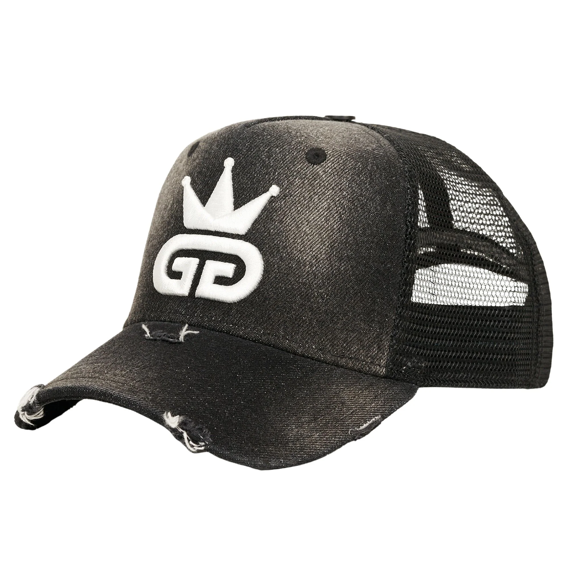 Acid Wash Distressed Black Denim Mesh Hat - Image 3