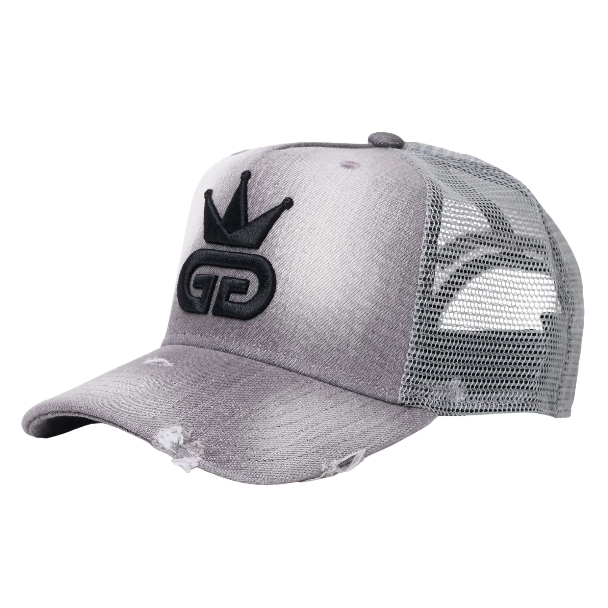 Acid Wash Distressed Grey Denim Mesh Hat - Image 3