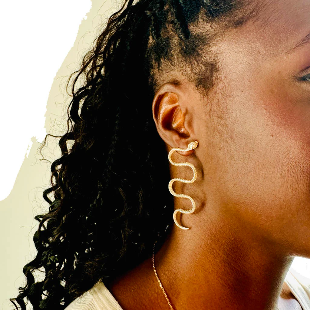 Inca Snake Earrings | Brass Gold - Image 3