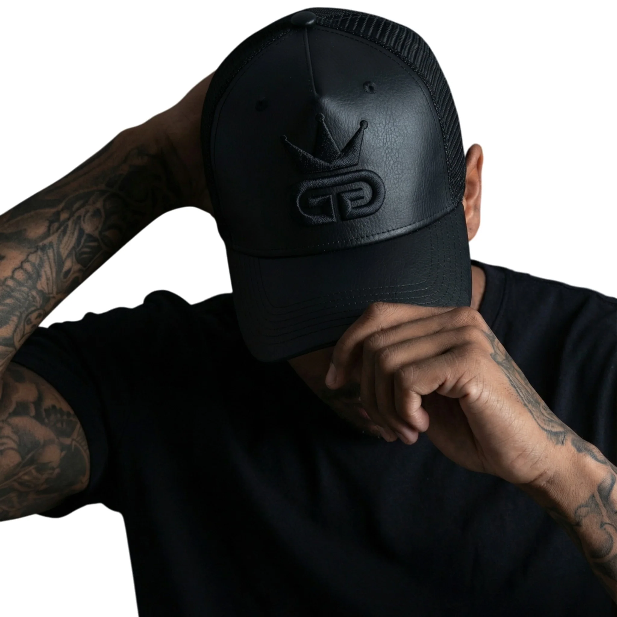 All Black Vegan Leather Hat - Image 2