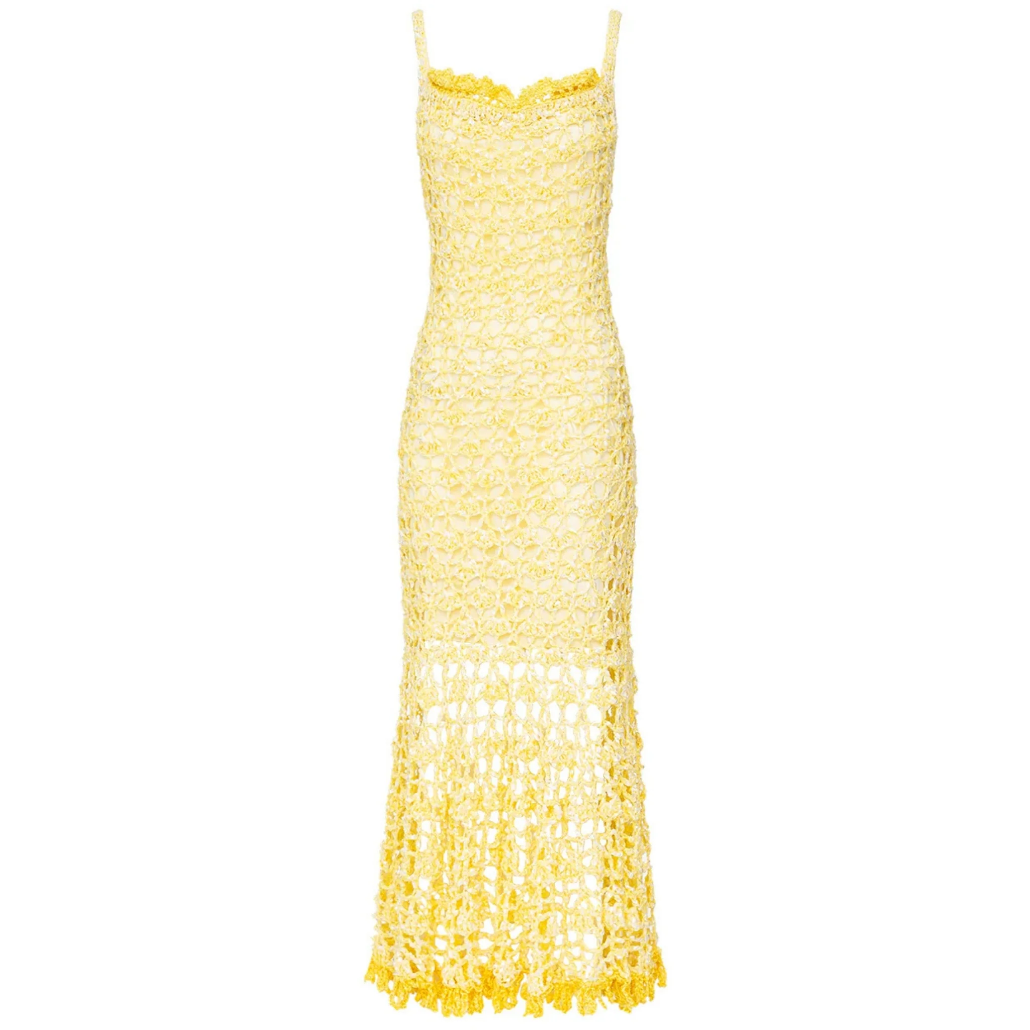 Butter Yellow Chrysanthemum Midi Handmade Crochet Dress