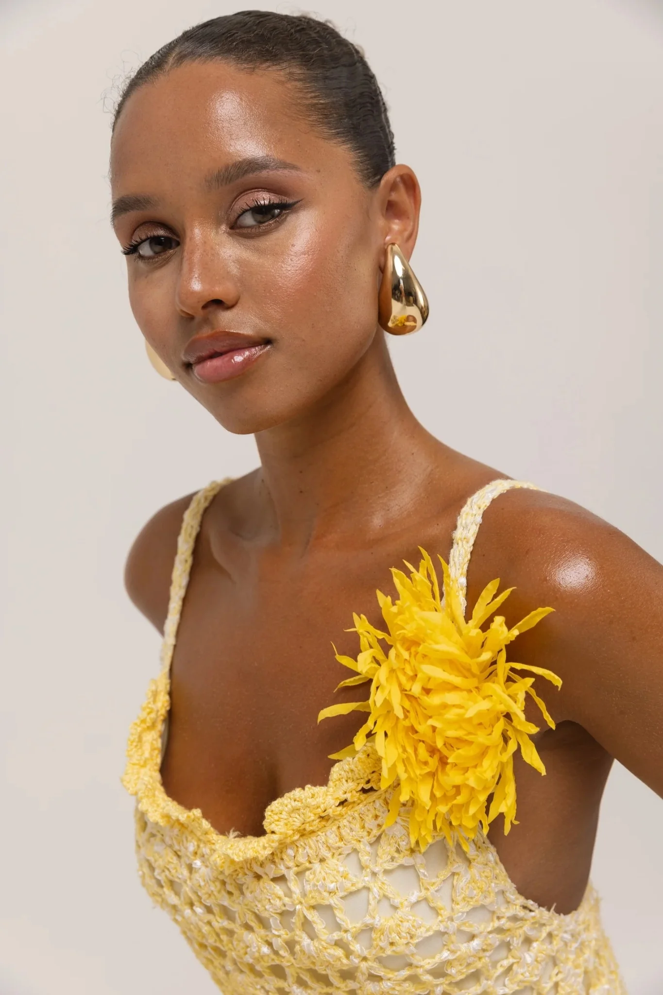 Butter Yellow Chrysanthemum Midi Handmade Crochet Dress - Image 10