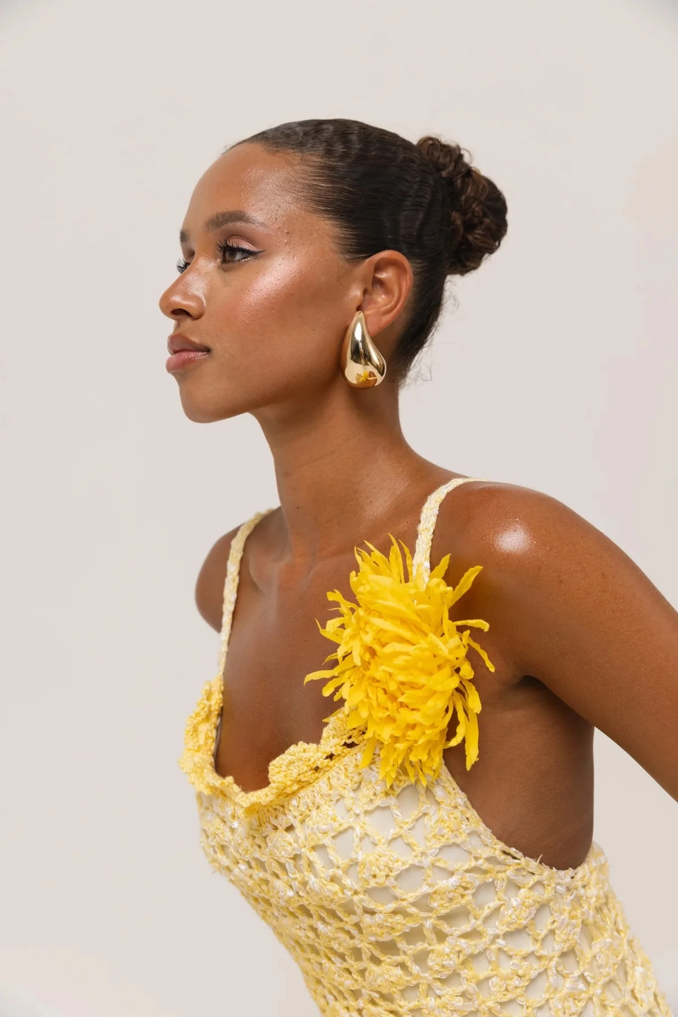 Butter Yellow Chrysanthemum Midi Handmade Crochet Dress - Image 11