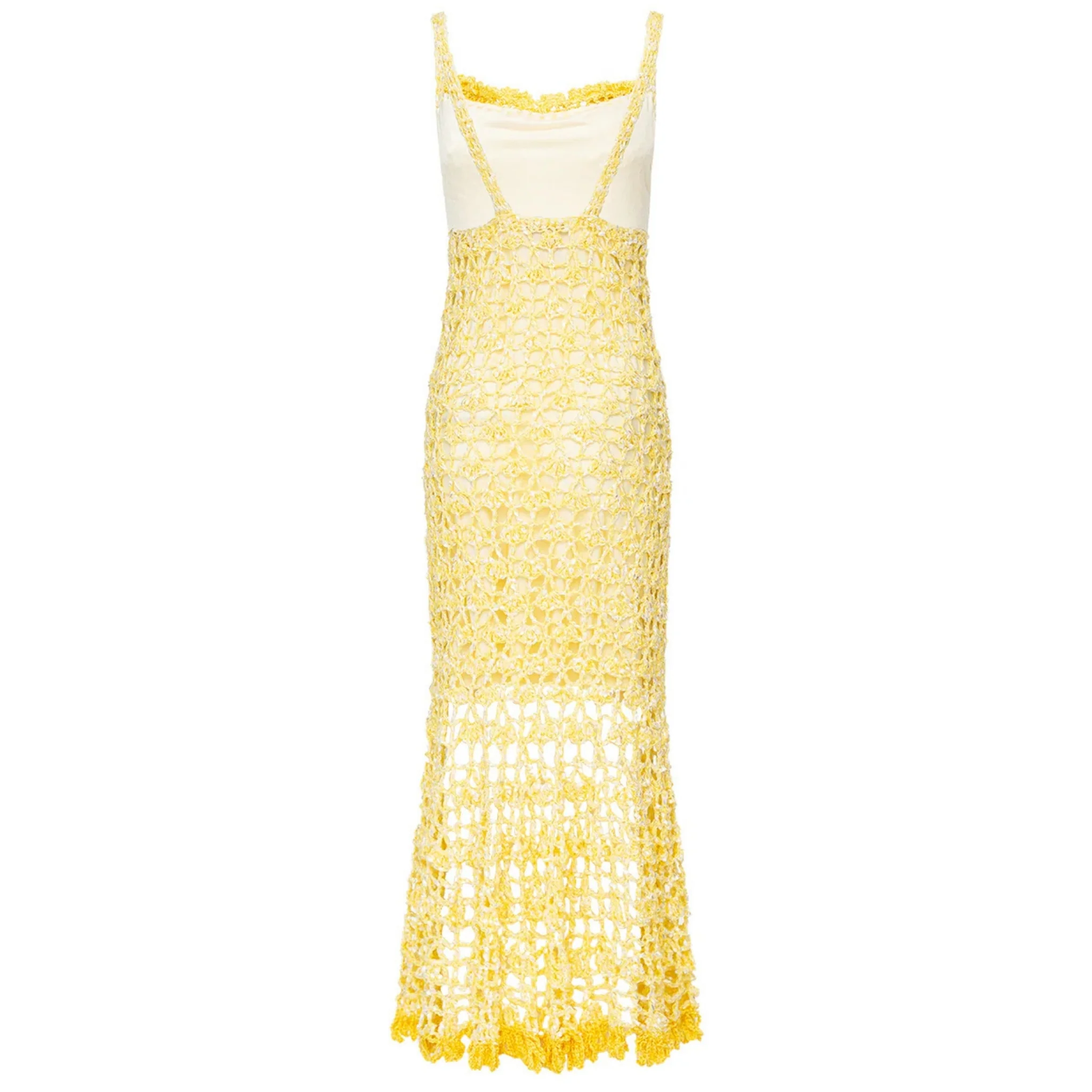 Butter Yellow Chrysanthemum Midi Handmade Crochet Dress - Image 14