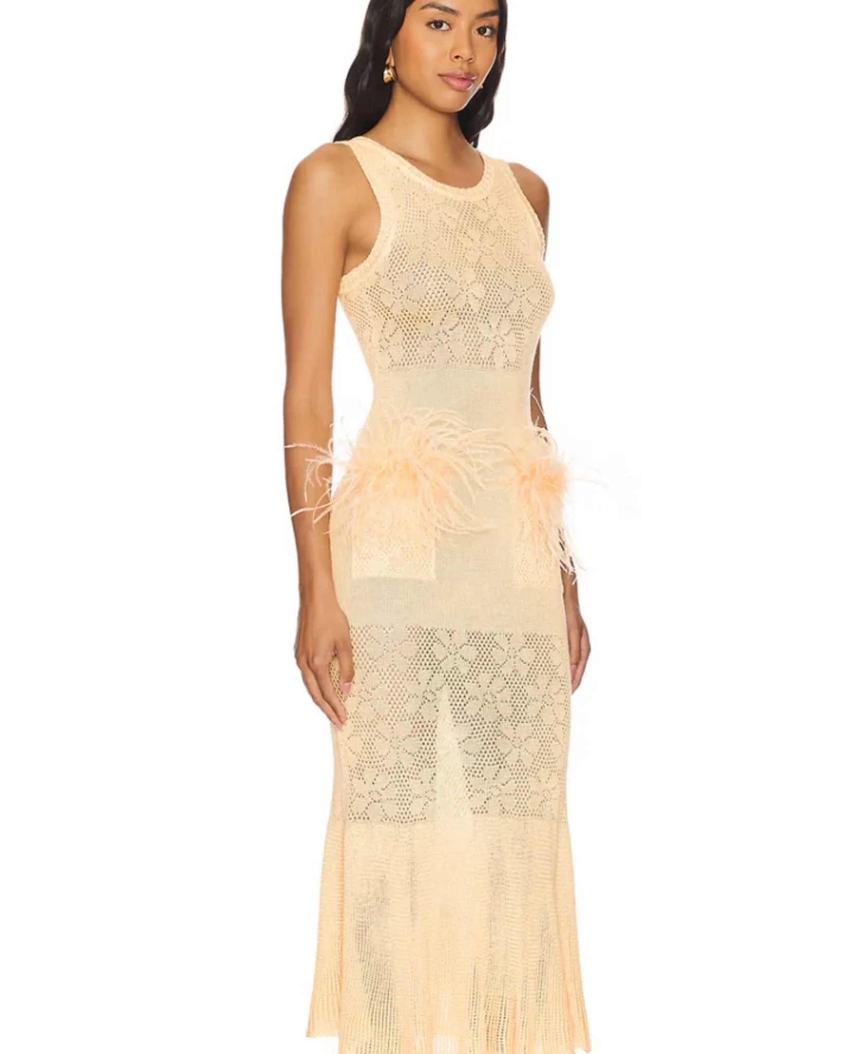 Butter Yellow Knit Dress With Feathers - Image 5