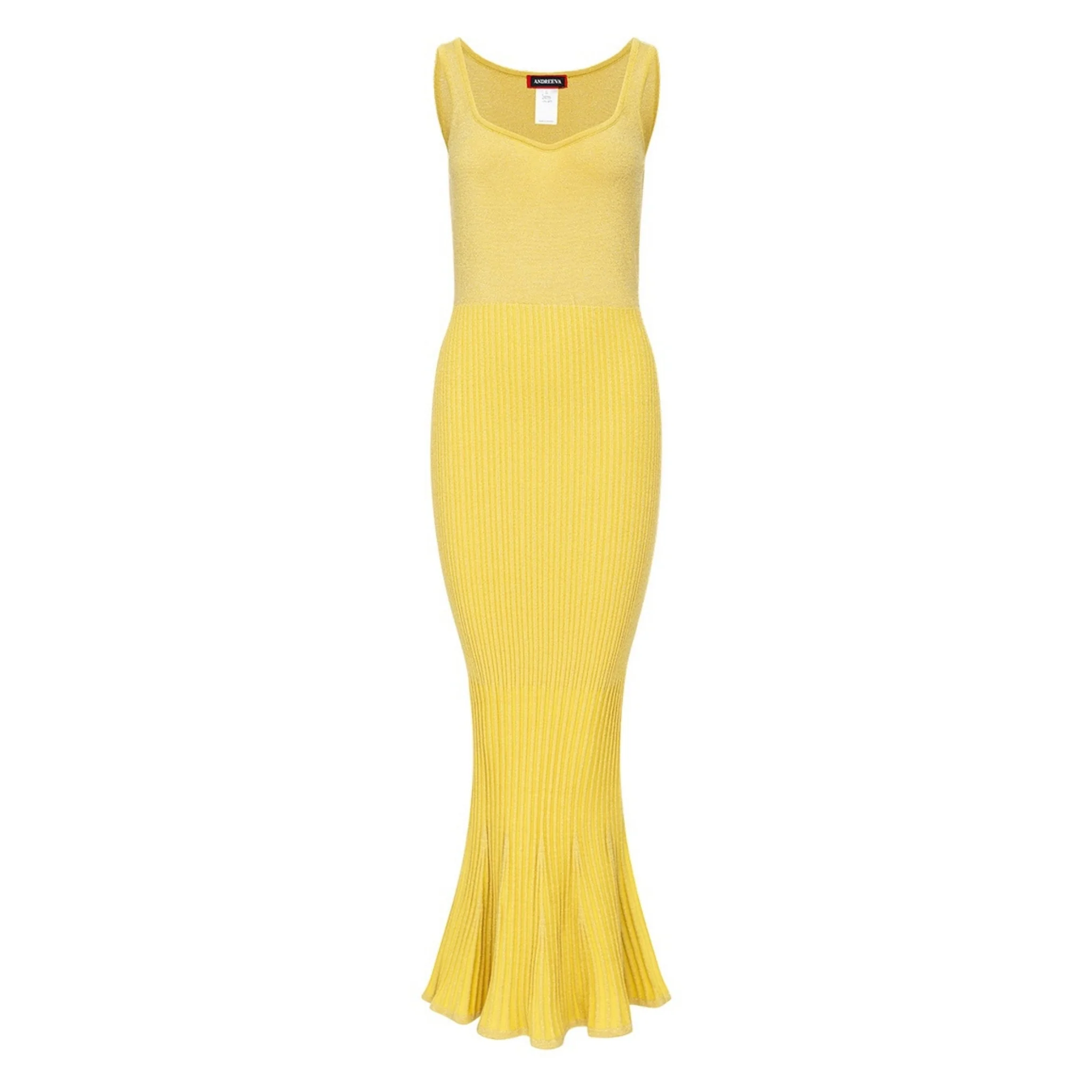 Butter Yellow Metallic Knit Dress with Flared Hem