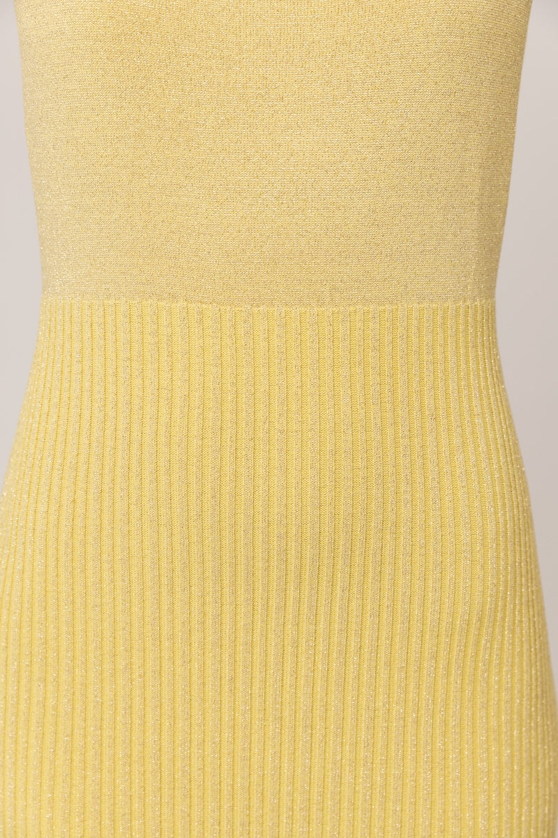 Butter Yellow Metallic Knit Dress with Flared Hem - Image 9