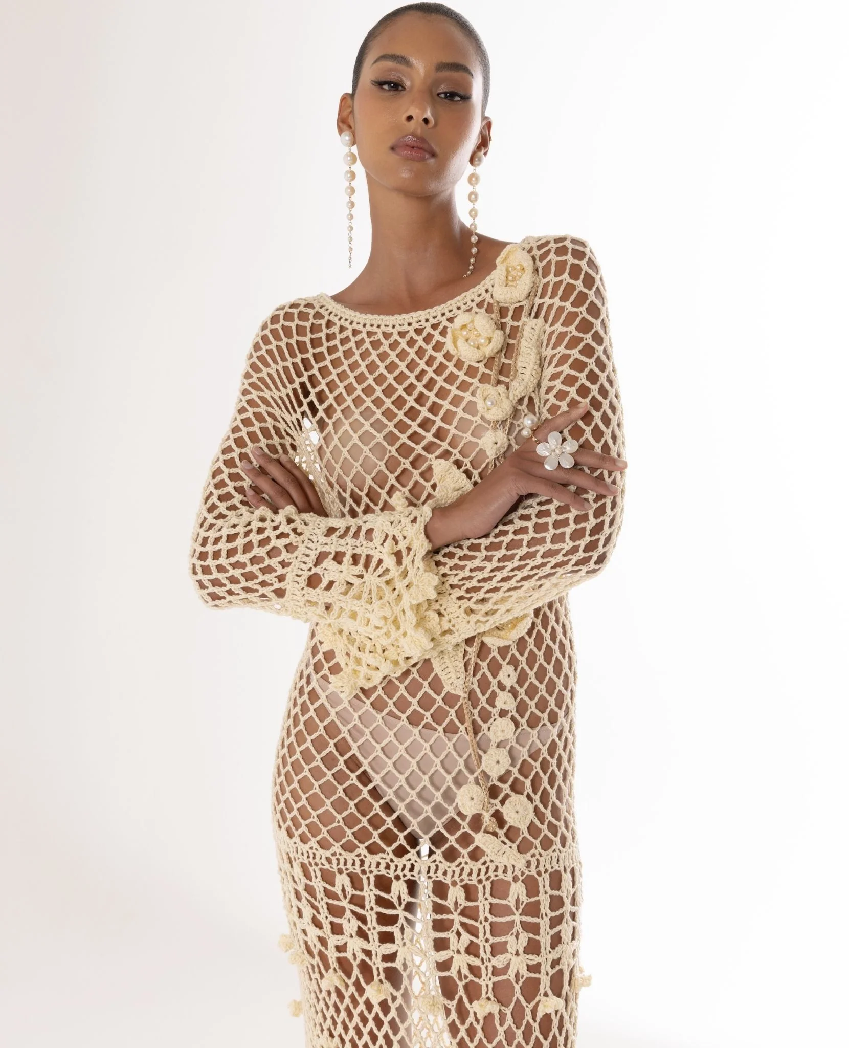 Long Sleeve Butter Yellow Vanilla Handmade Crochet Dress - Image 7