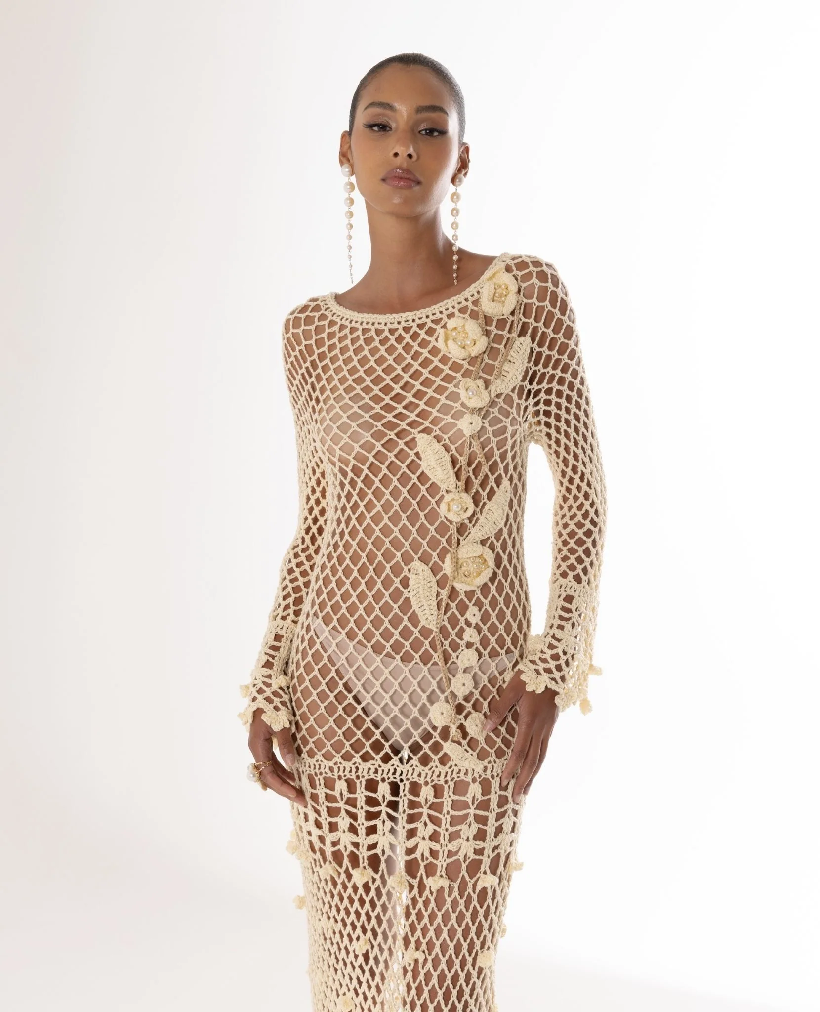 Long Sleeve Butter Yellow Vanilla Handmade Crochet Dress - Image 8