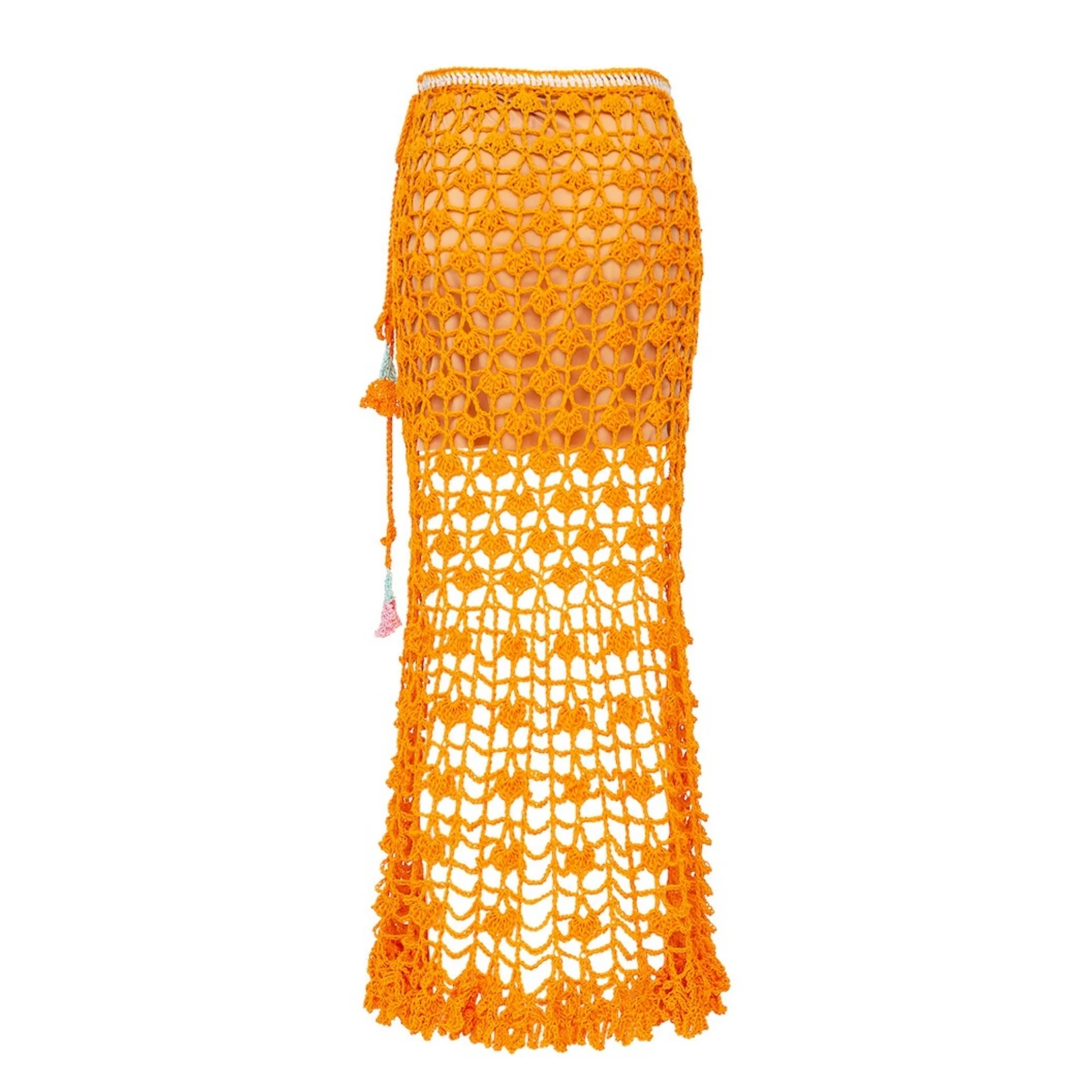 California Poppy Orange Handmade Crochet Midi Skirt