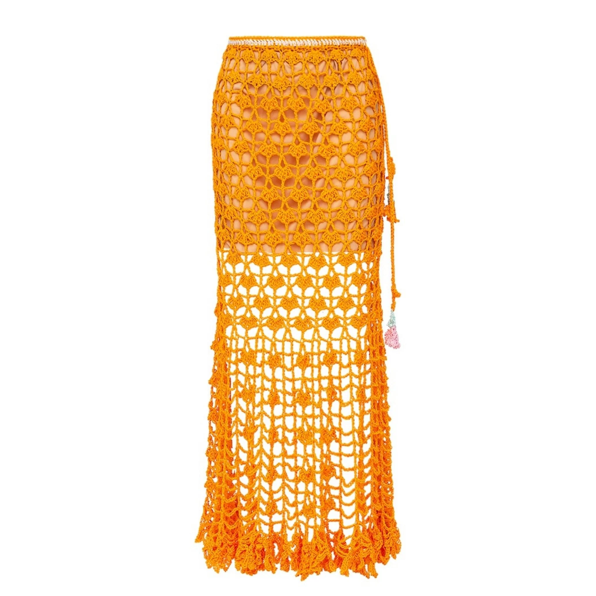 California Poppy Orange Handmade Crochet Midi Skirt - Image 2