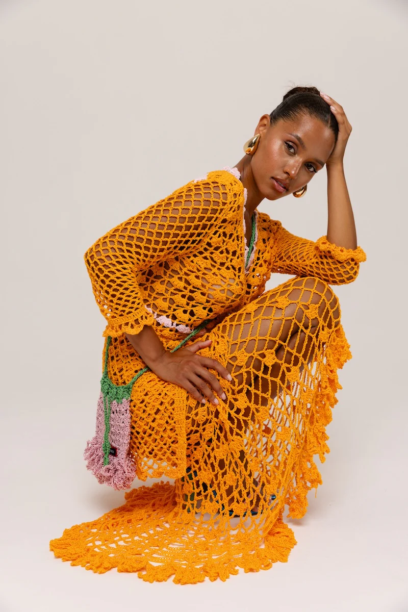 California Poppy Orange Handmade Crochet Midi Skirt - Image 11