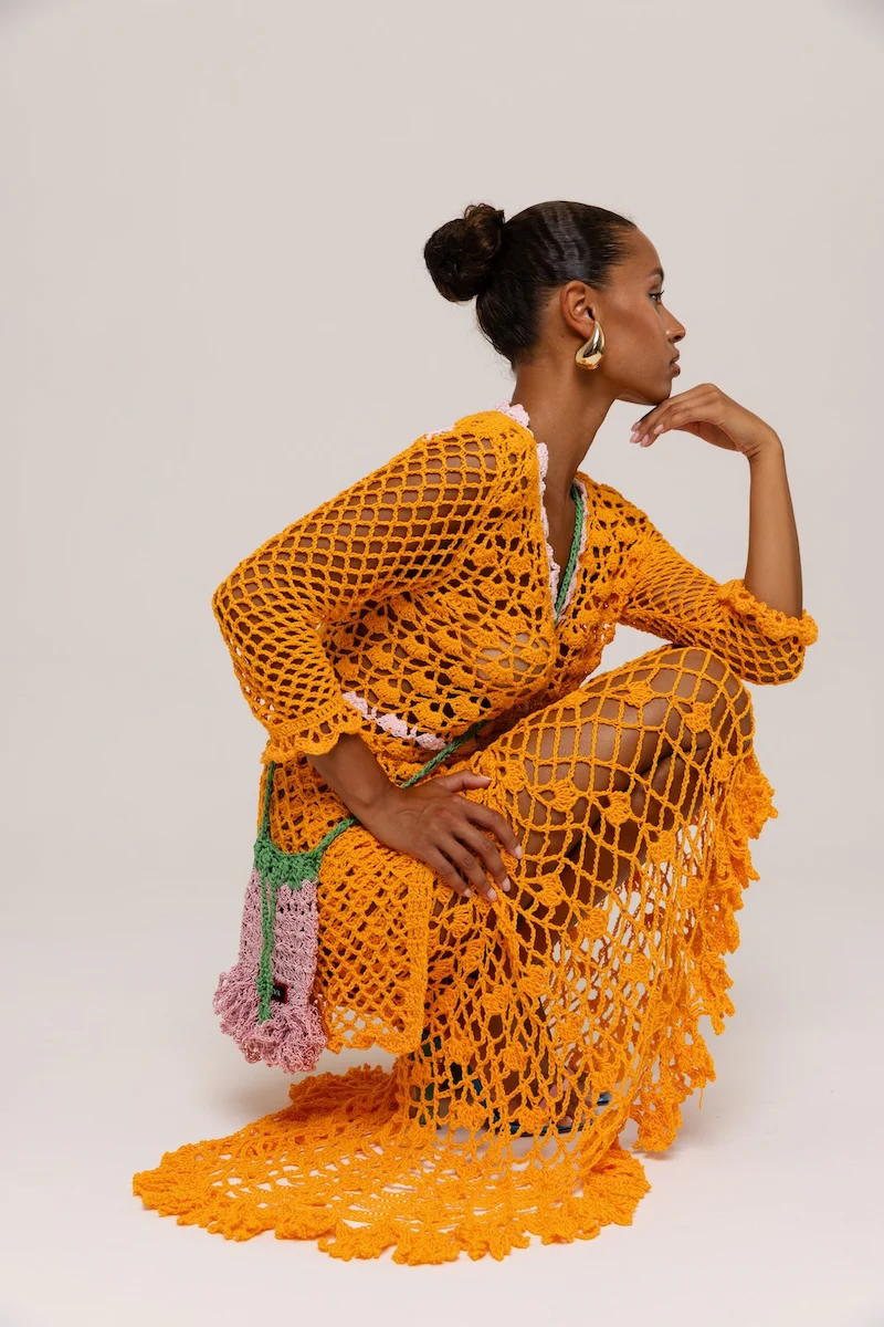 California Poppy Orange Handmade Crochet Midi Skirt - Image 12
