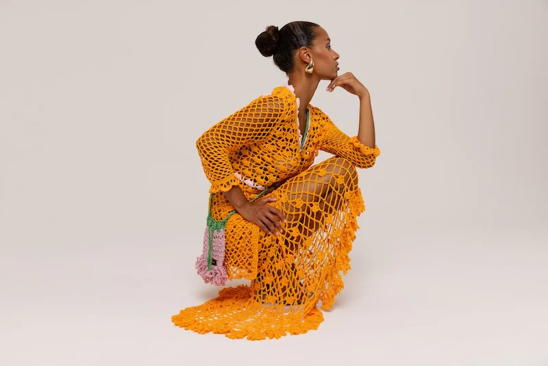 California Poppy Orange Handmade Crochet Midi Skirt - Image 13