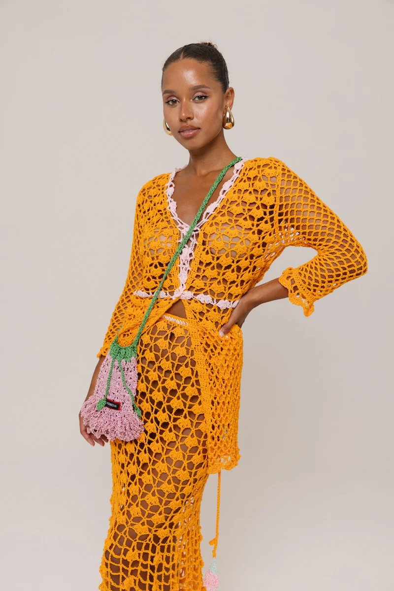 California Poppy Orange Handmade Crochet Midi Skirt - Image 4