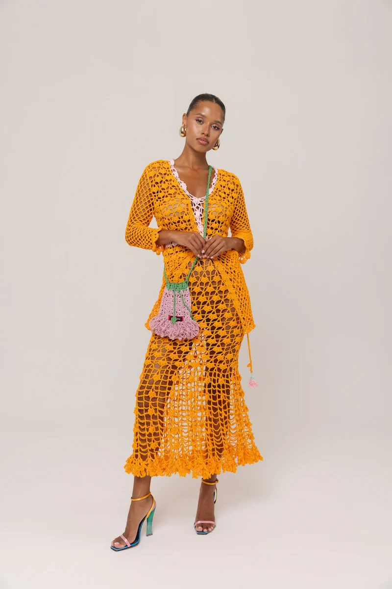 California Poppy Orange Handmade Crochet Midi Skirt - Image 5