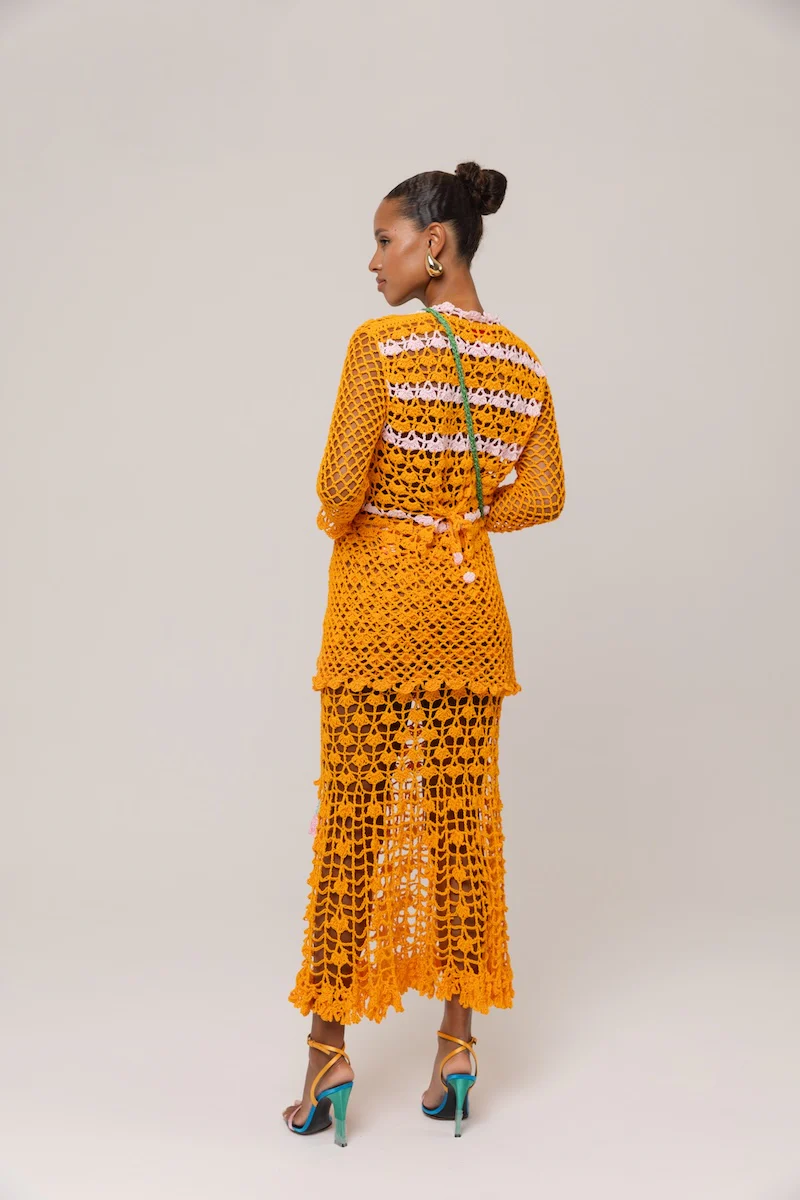 California Poppy Orange Handmade Crochet Midi Skirt - Image 7