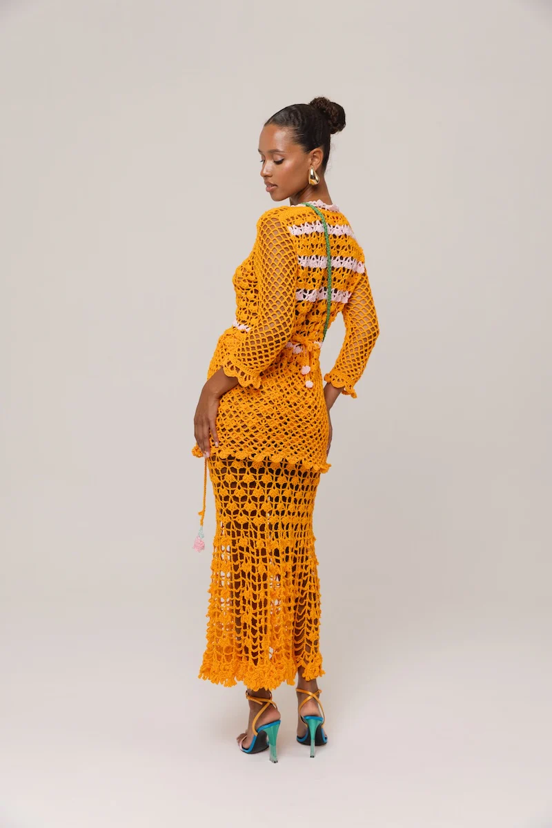 California Poppy Orange Handmade Crochet Midi Skirt - Image 8