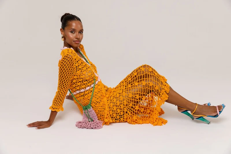 California Poppy Orange Handmade Crochet Midi Skirt - Image 10