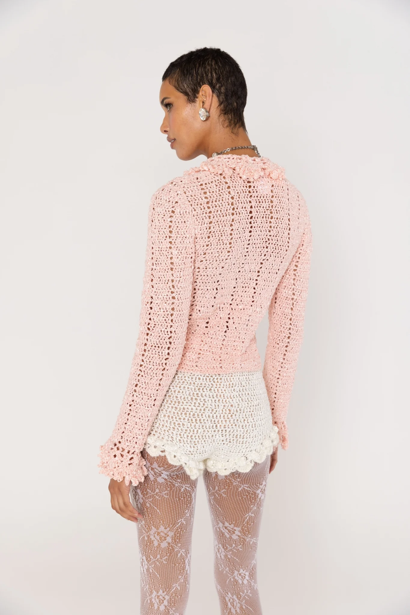 Chrysanthemum Handmade Crochet Shorts | White - Image 14