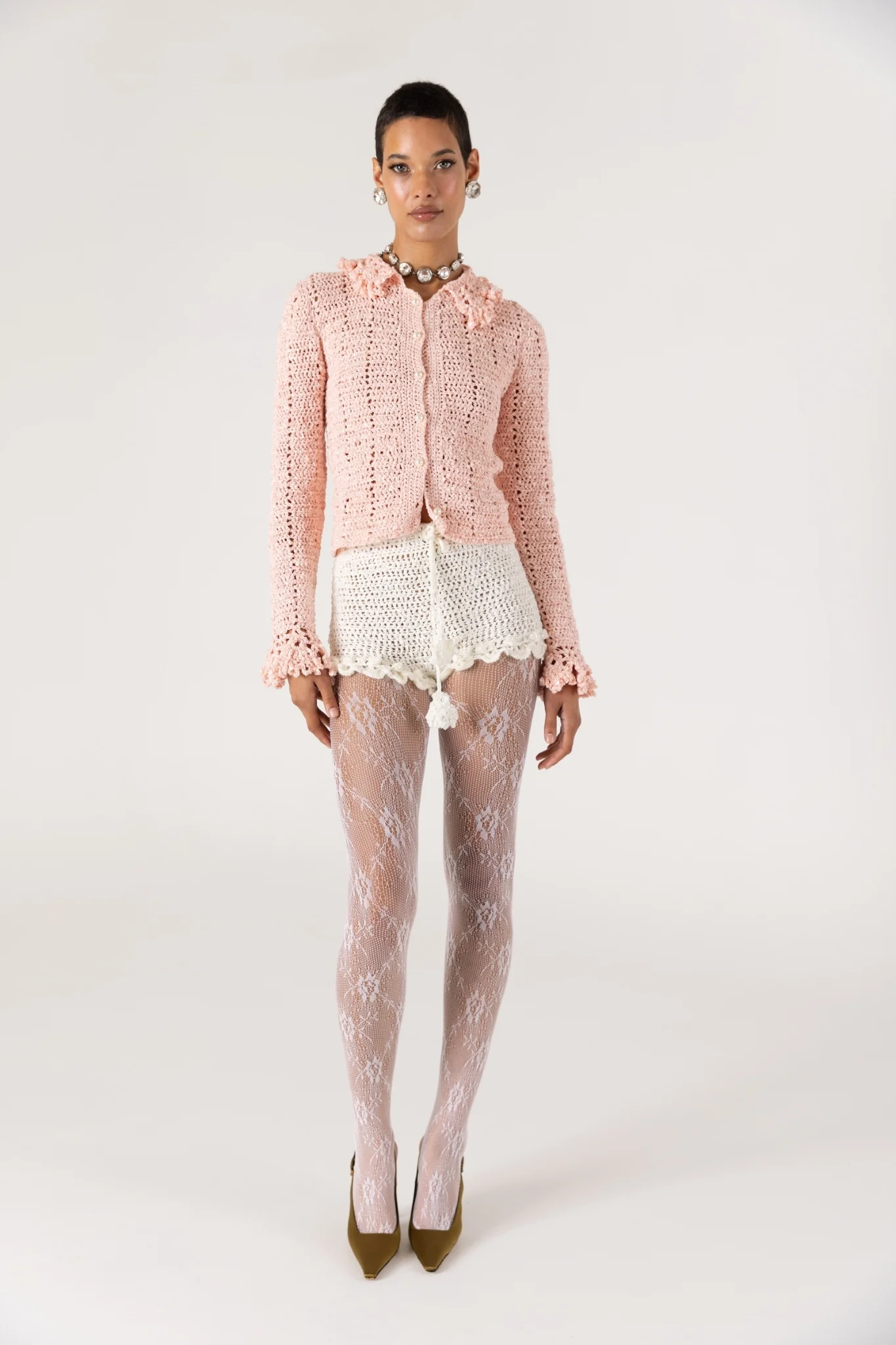 Chrysanthemum Handmade Crochet Shorts | White - Image 3