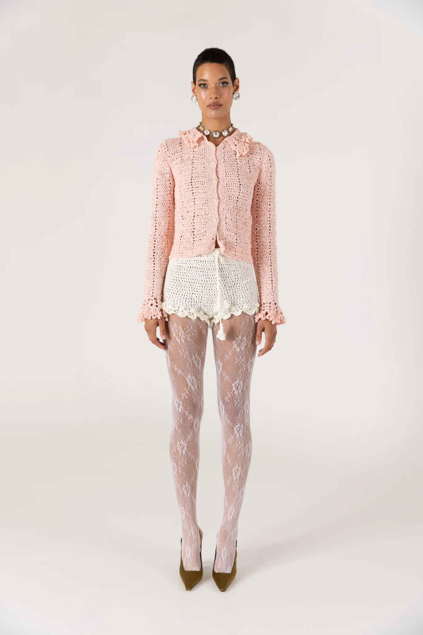 Chrysanthemum Handmade Crochet Shorts | White - Image 4
