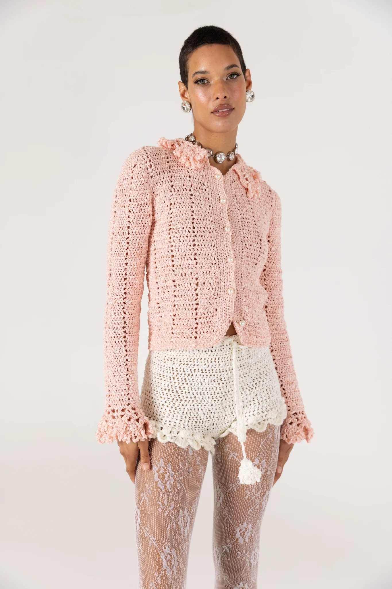 Chrysanthemum Handmade Crochet Shorts | White - Image 7