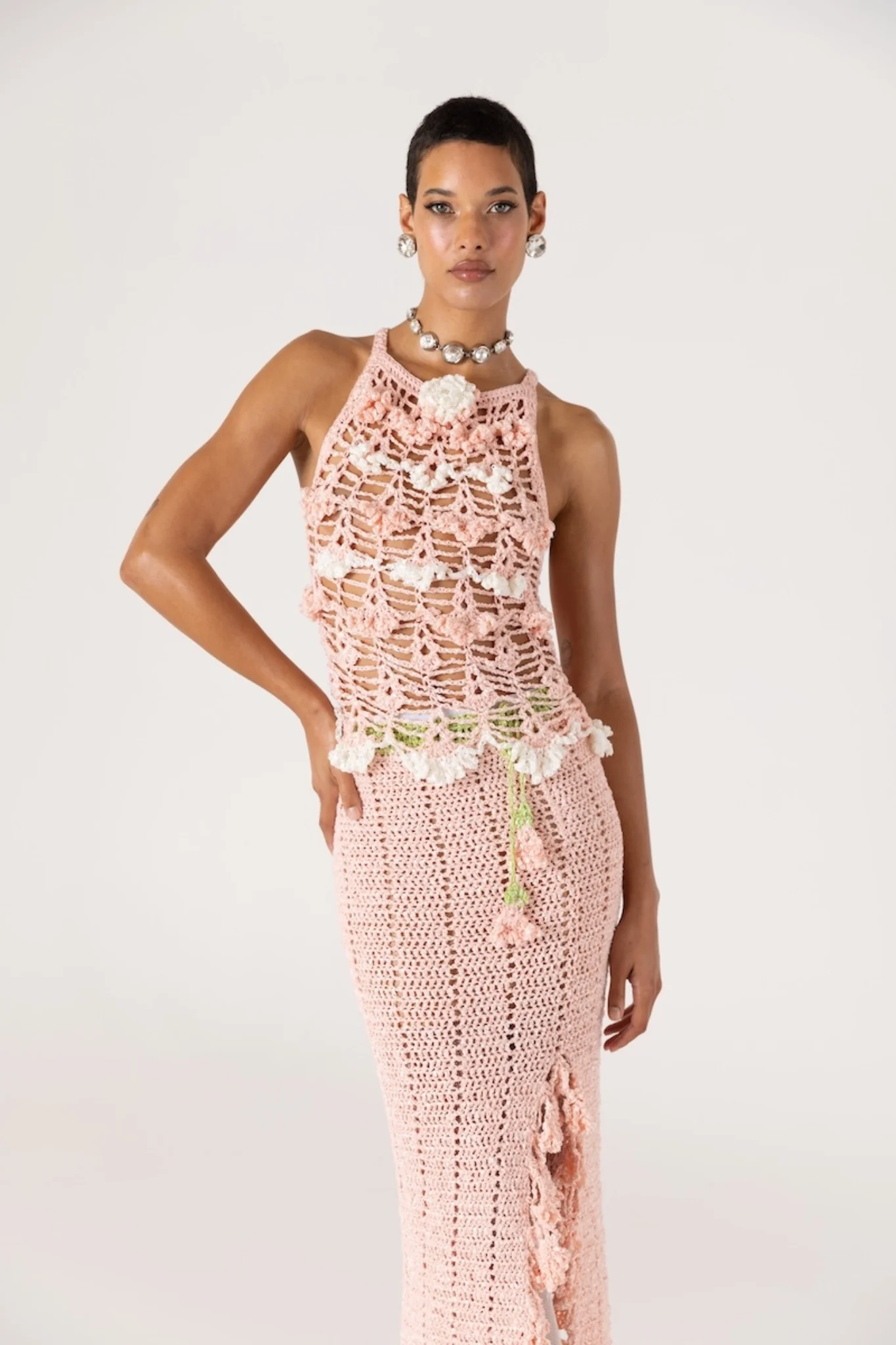 Chrysanthemum Handmade Crochet Skirt | Pink - Image 6
