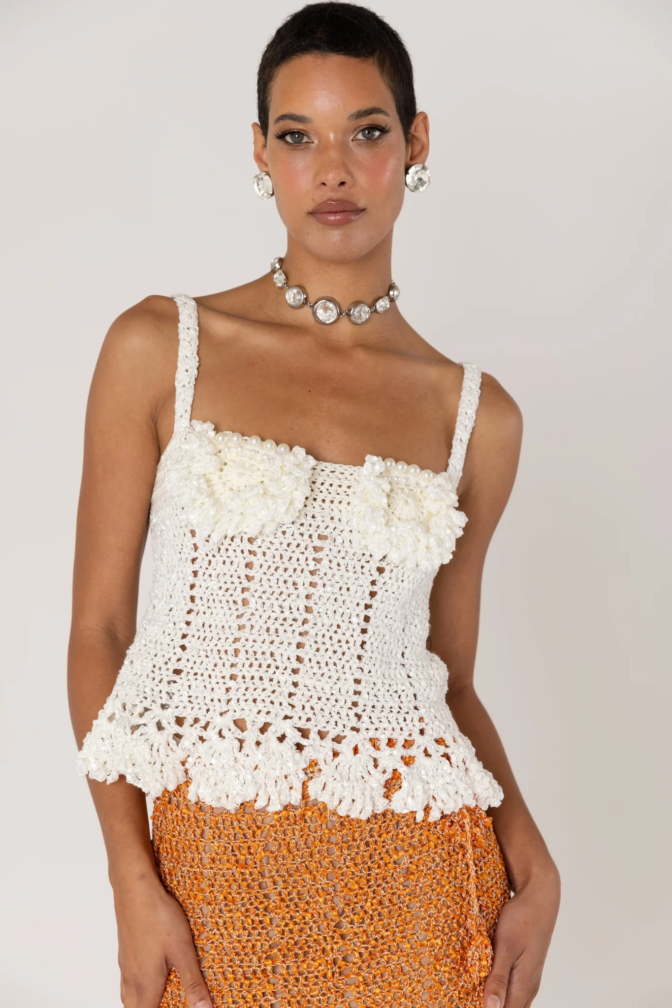 Chrysanthemum Handmade Crochet Top | White - Image 8