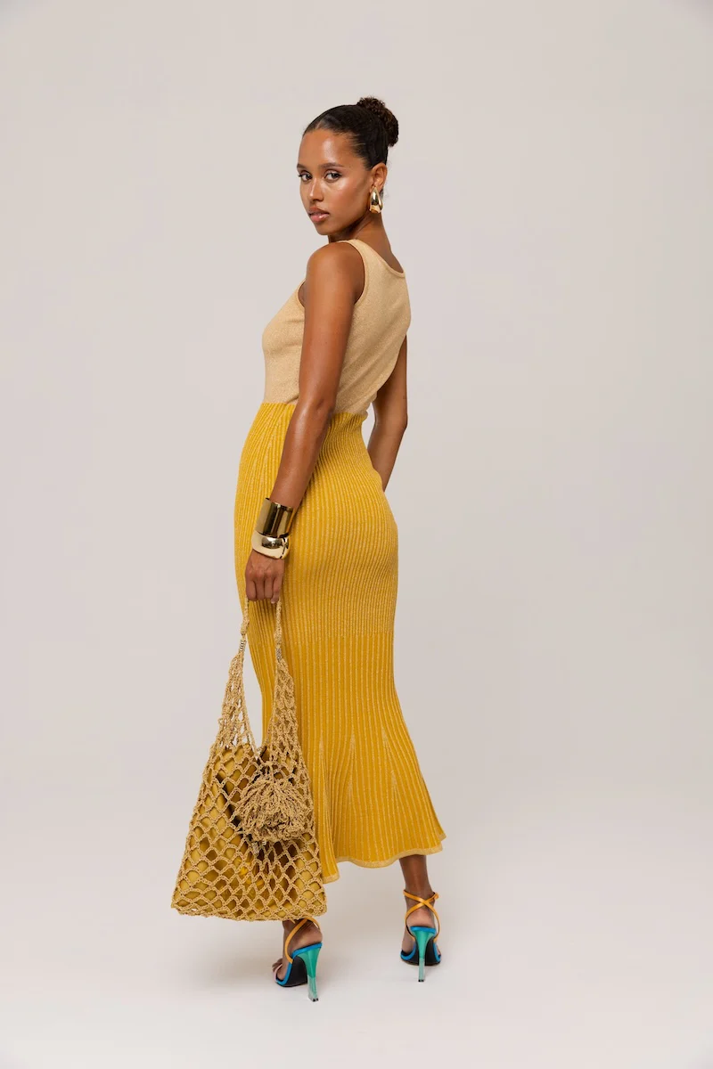 Golden Hour Metallic Knit Flared Dress - Image 15