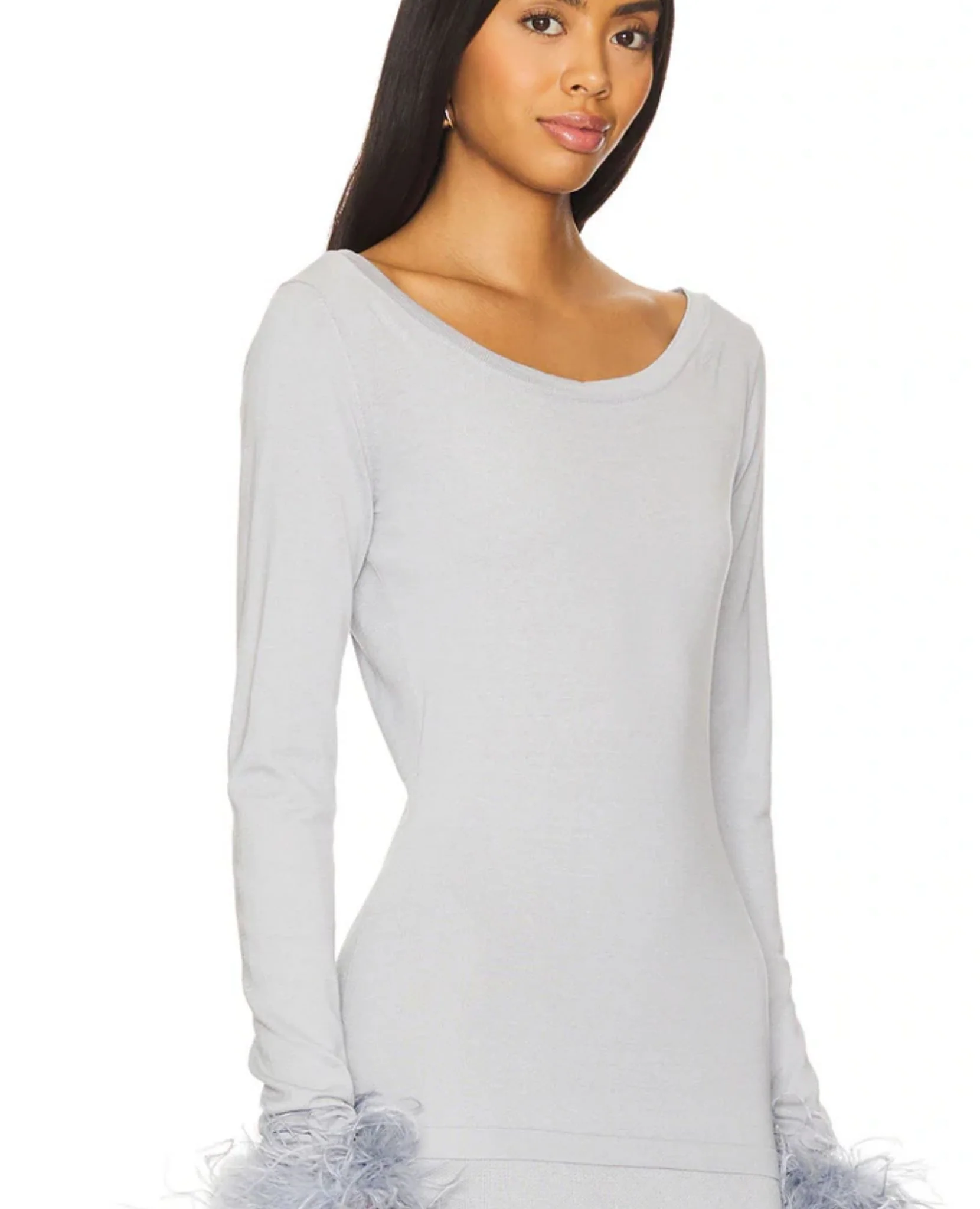 Grey Knit Top With Detachable Feather Cuffs - Image 6