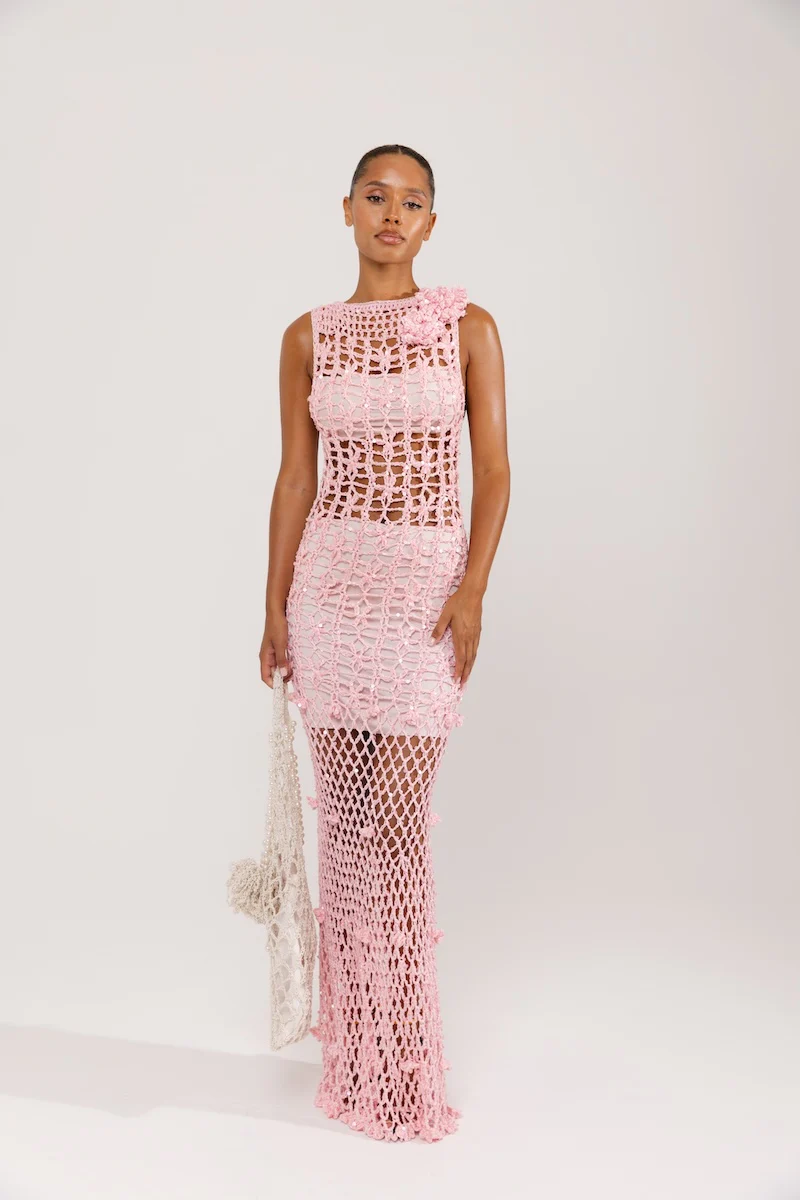 Pink Vanilla Handmade Maxi Crochet Dress - Image 3