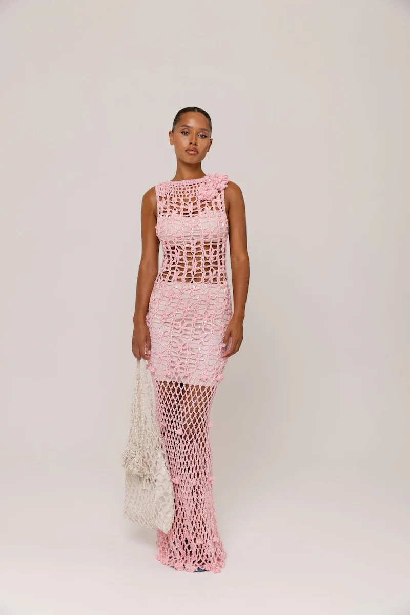 Pink Vanilla Handmade Maxi Crochet Dress - Image 4