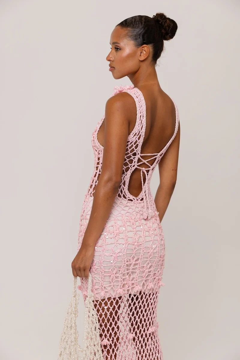 Pink Vanilla Handmade Maxi Crochet Dress - Image 8