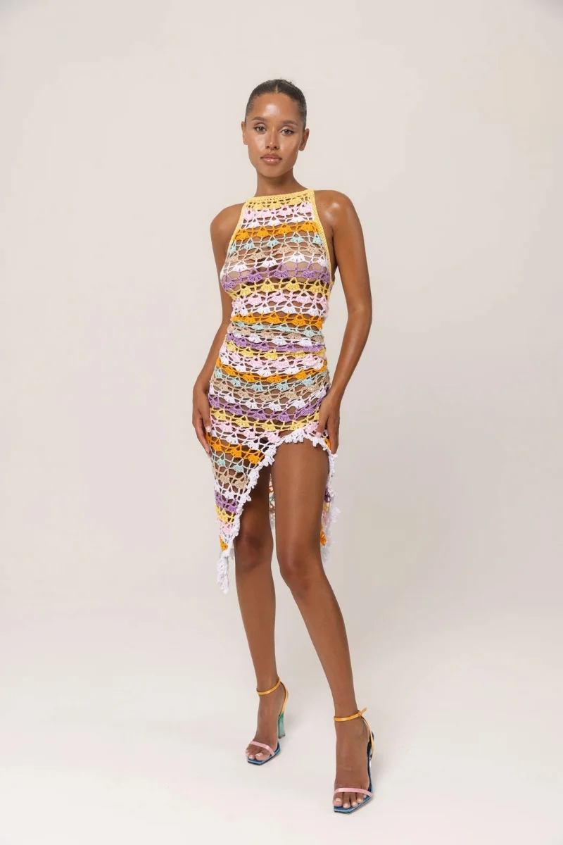 Rainbow Handmade Midi Crochet Dress - Image 2