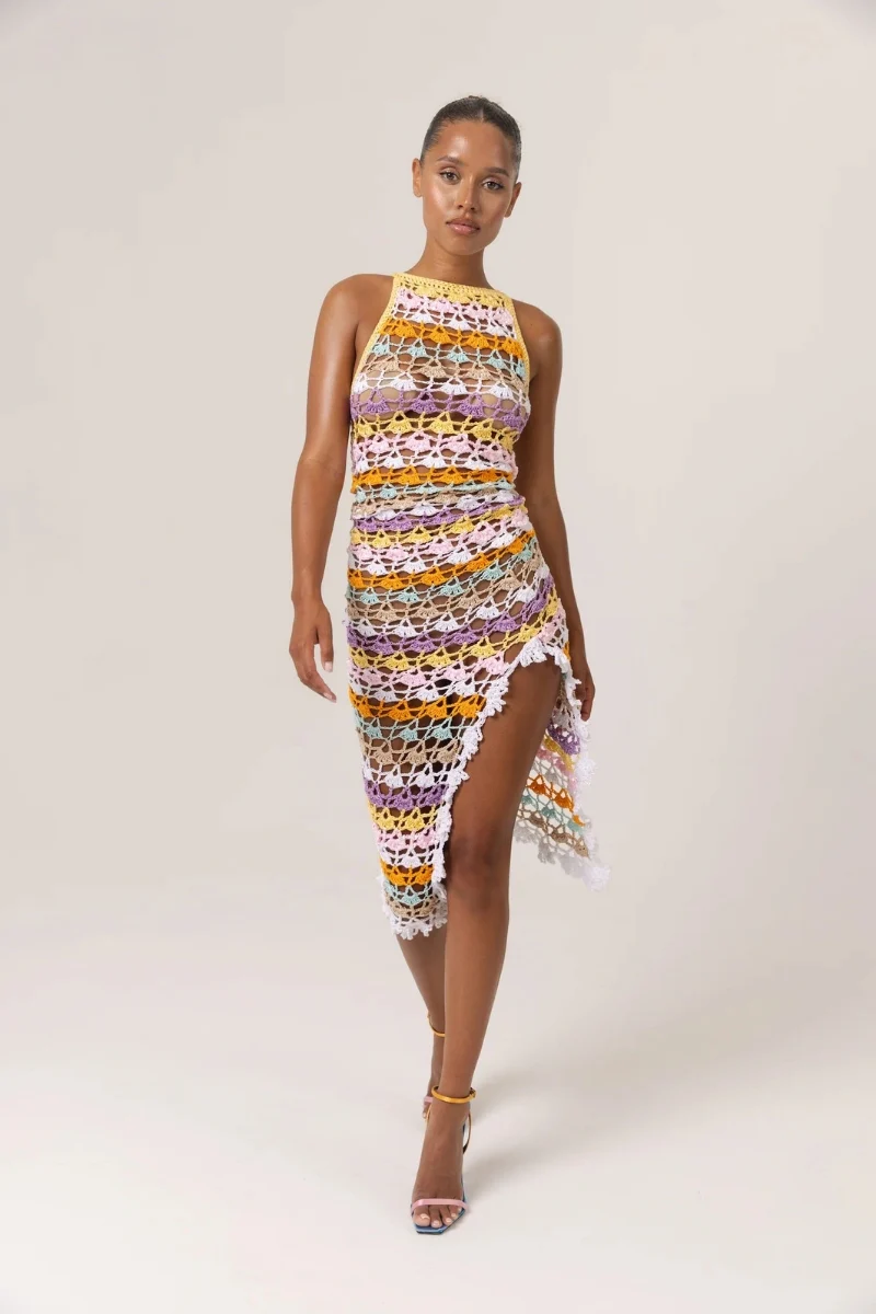 Rainbow Handmade Midi Crochet Dress - Image 3
