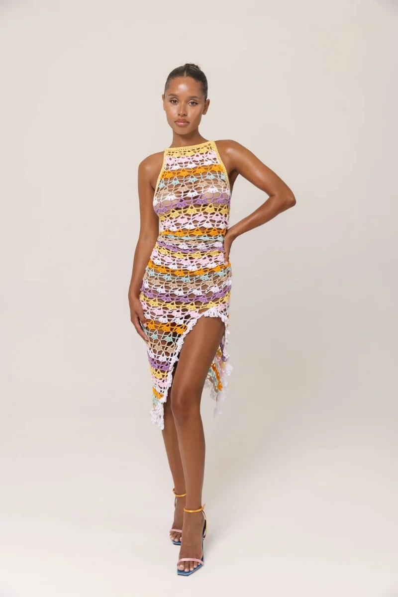 Rainbow Handmade Midi Crochet Dress - Image 4