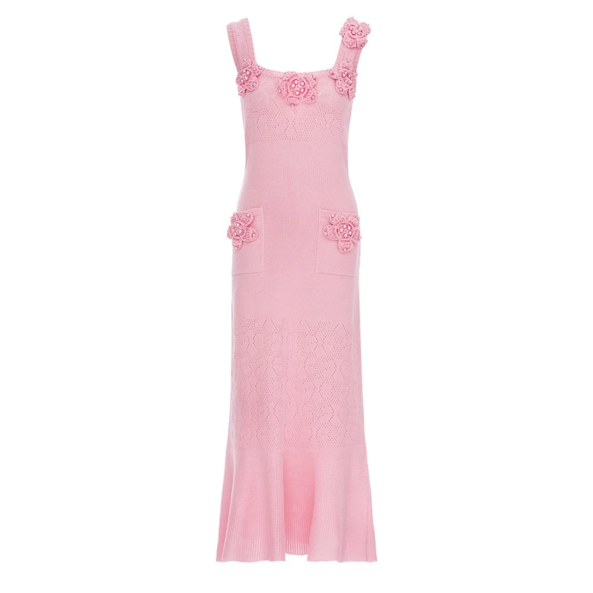 Rose Vanilla Knit Dress With Handmade Knit Details