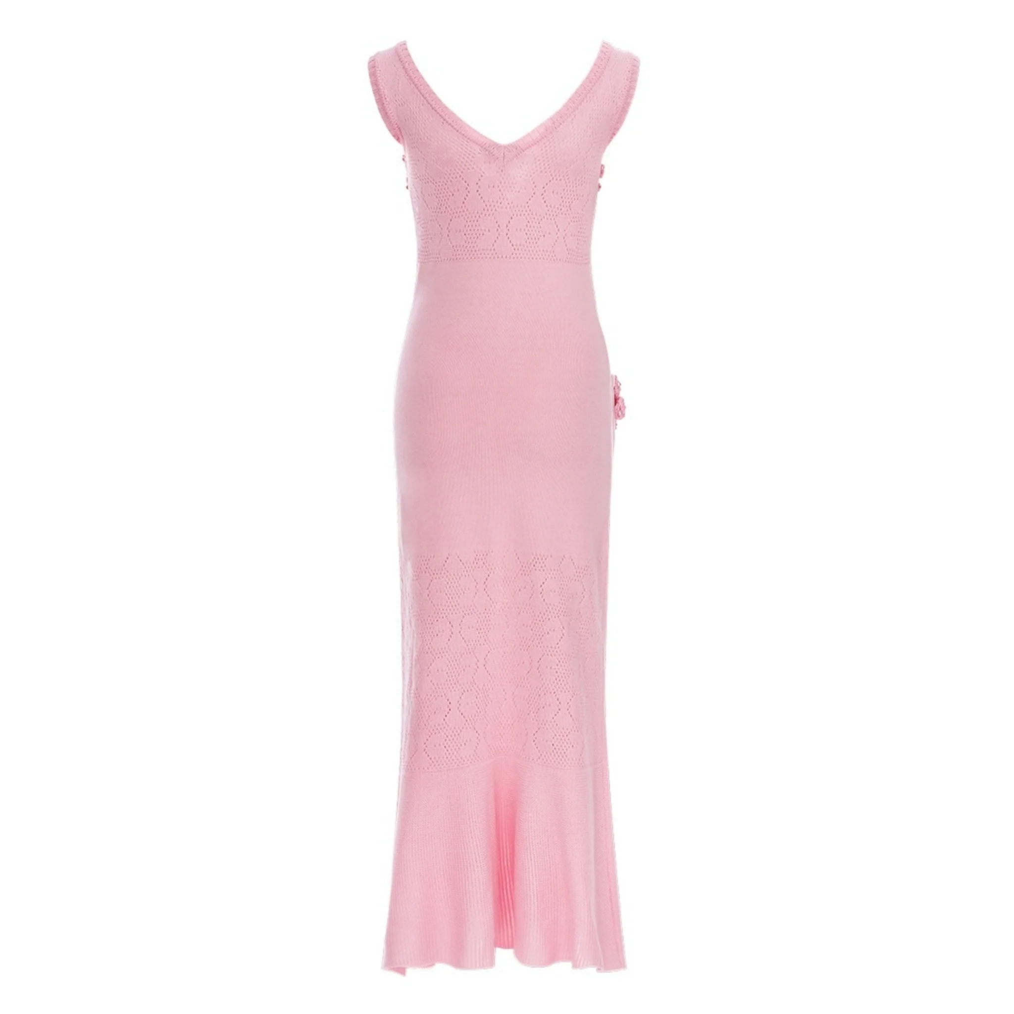 Rose Vanilla Knit Dress With Handmade Knit Details - Image 2
