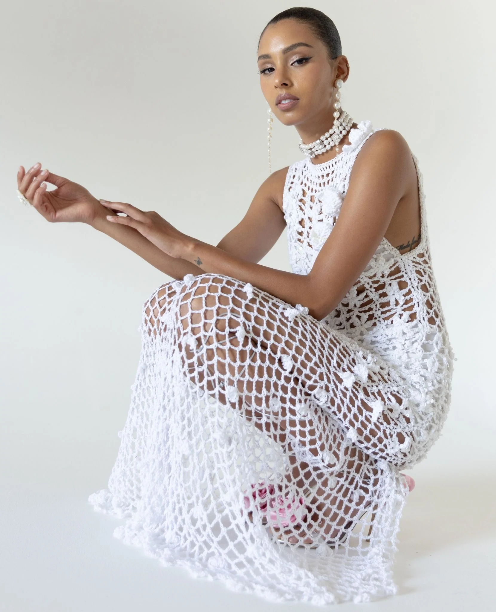 White Vanilla Handmade Maxi Crochet Dress - Image 9