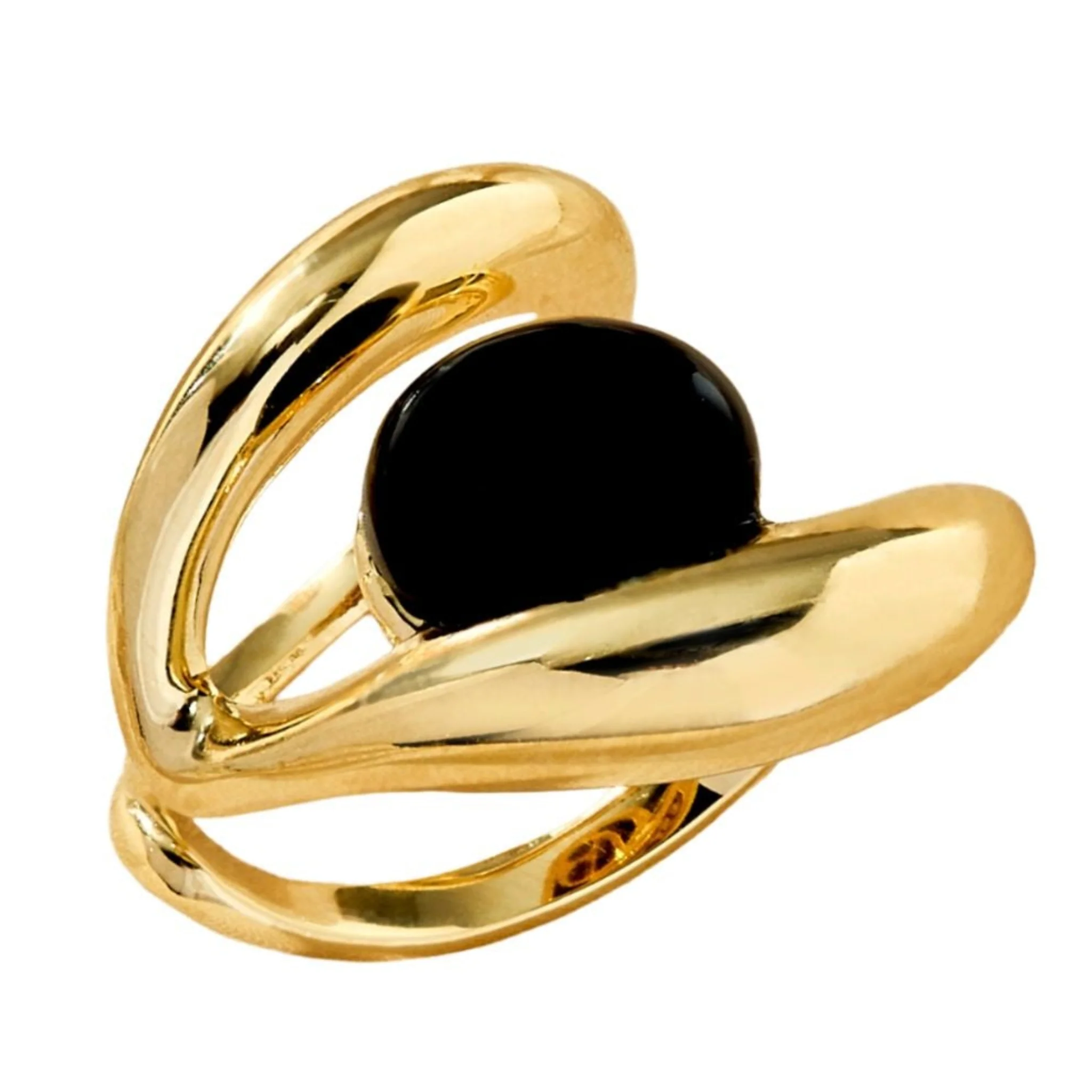 Gold Plated Onyx Presente Ring - Entre Camadas Collection