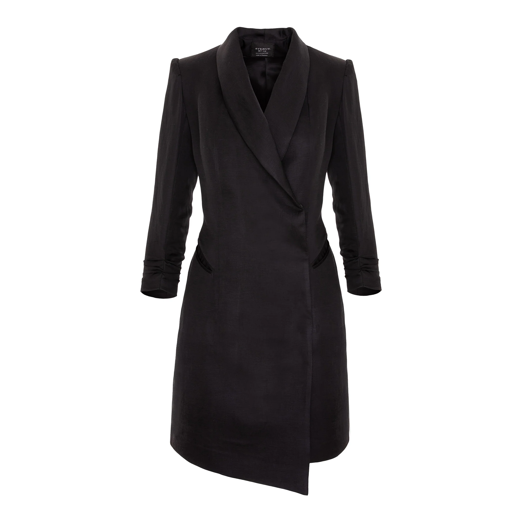 Black Asymmetric Linen And Rayon Blazer Dress